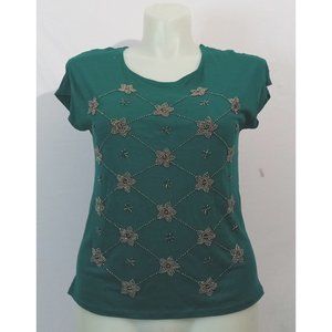 Coral Bay Christmas Green Gold Beaded Stars T-Shirt Forever Florida  Gold Stars